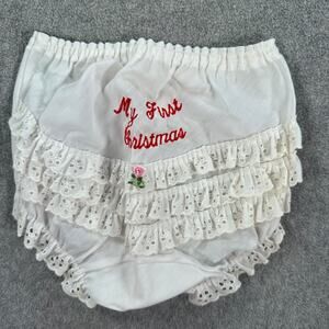 Vintage My First Christmas Bloomers Bottoms Size Large Pink White Eyelet Ruffle